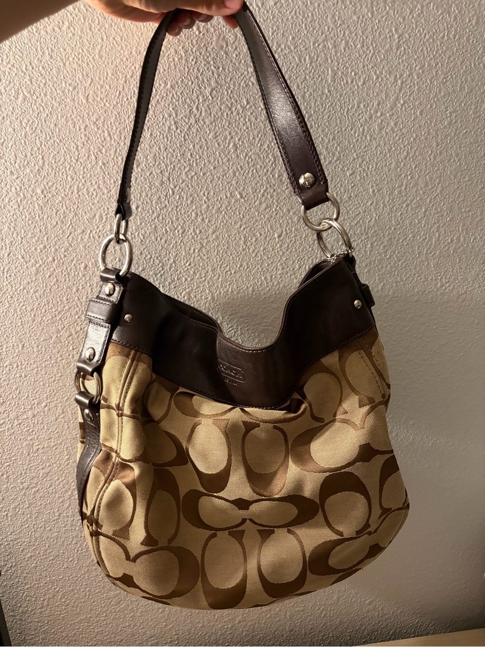 Coach Brown and Khaki Signature Canvas Hobo